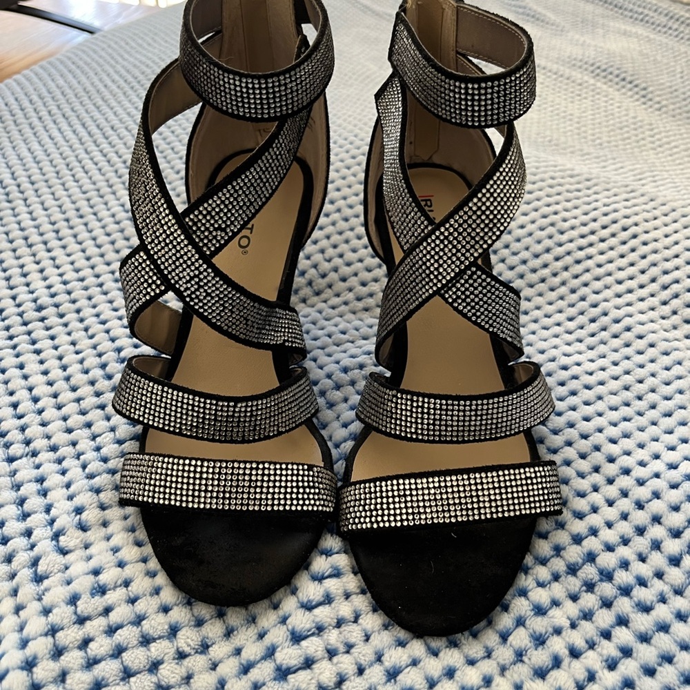Elegant Black and Silver Strappy Women's Heels